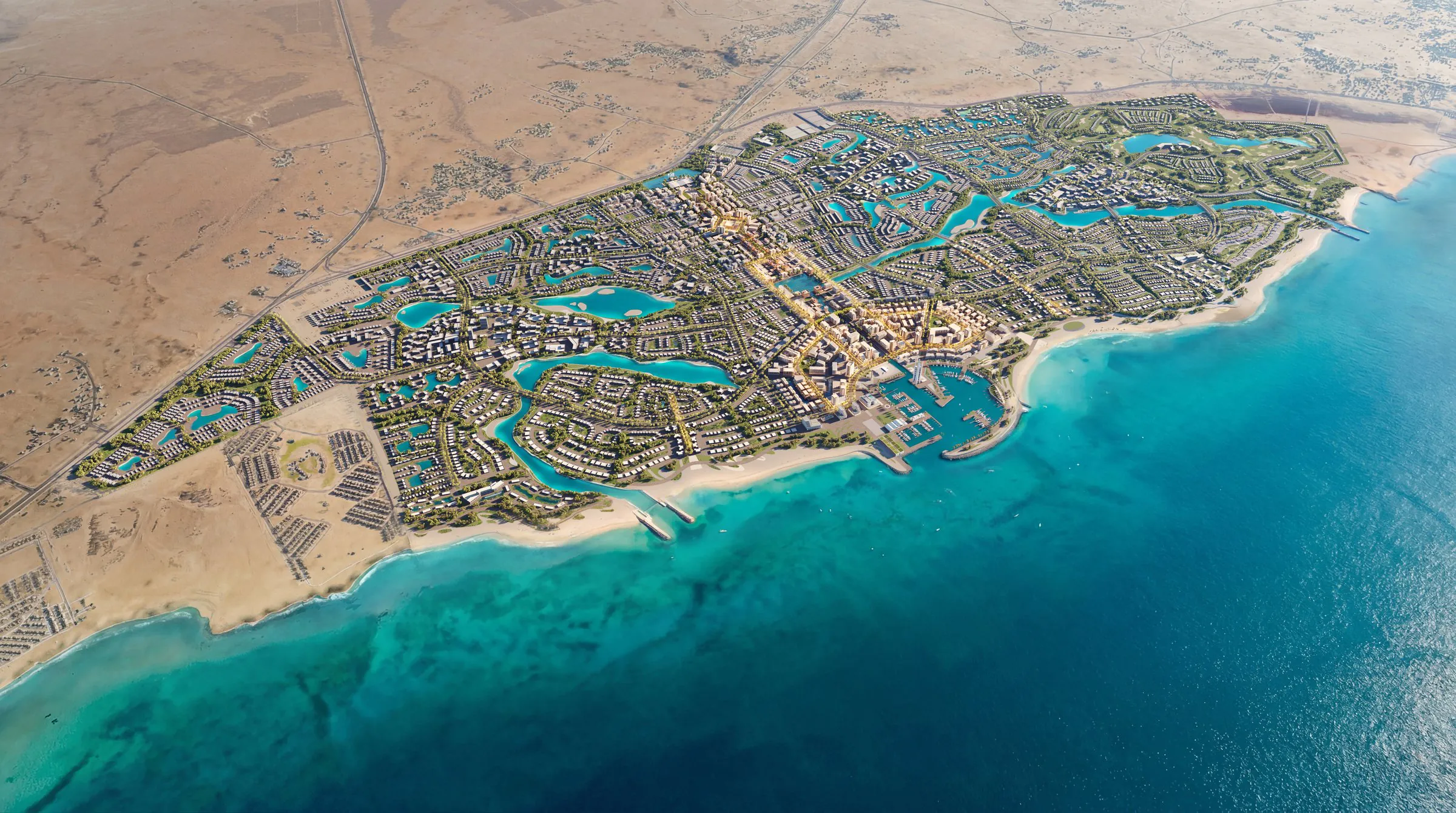Aerial render of the Alam Al Roum masterplan